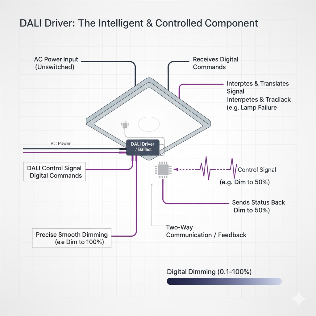 DALI digital addressable lighting interface system in modern commercial office building