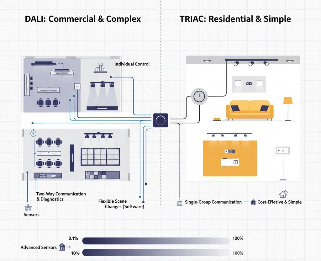 DALI digital addressable lighting interface system in modern commercial office building