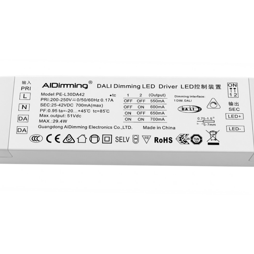 AiDimming 30W DALI & Push Dimmable LED Driver| Constant Current 550mA-700mA