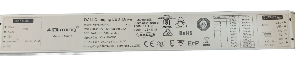 AIDimming 40W 50VDC 1000mA DALI Dimming LED Driver PE-L40DA42