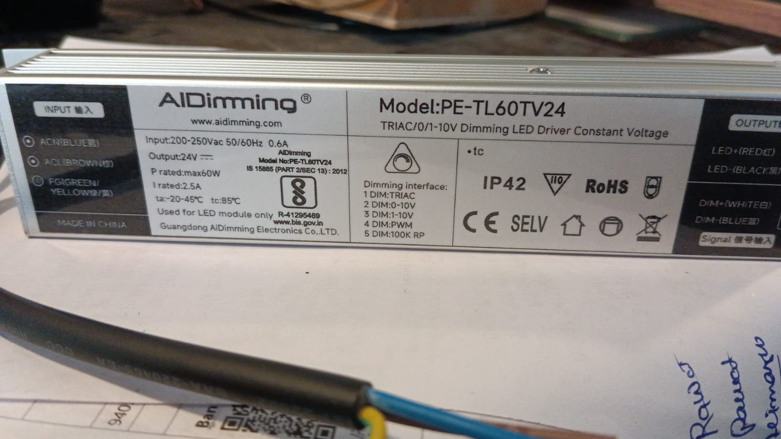 AIDimming 24V 60W Dimmable LED Driver PE-TL60TV24 | TRIAC, 0-10V, 1-10V & PWM Dimming | Constant Voltage 24V 2.5A | IP42