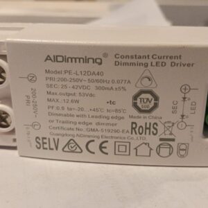 AiDimming 12W TRIAC Dimmable LED Driver 300mA Constant Current | 200-250V AC | PE-L12DA40 | Leading & Trailing Edge Compatible | TUV Certified