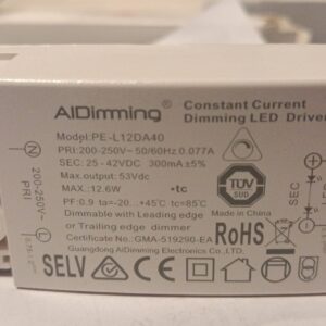 AiDimming 12W TRIAC Dimmable LED Driver 300mA Constant Current | 200-250V AC | PE-L12DA40 | Leading & Trailing Edge Compatible | TUV Certified